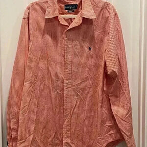RALPH LAUREN CLASSIC FIT ORANGE CHECKED LONG SLEEVE X LARGE DATE WEDDING CASUAL
